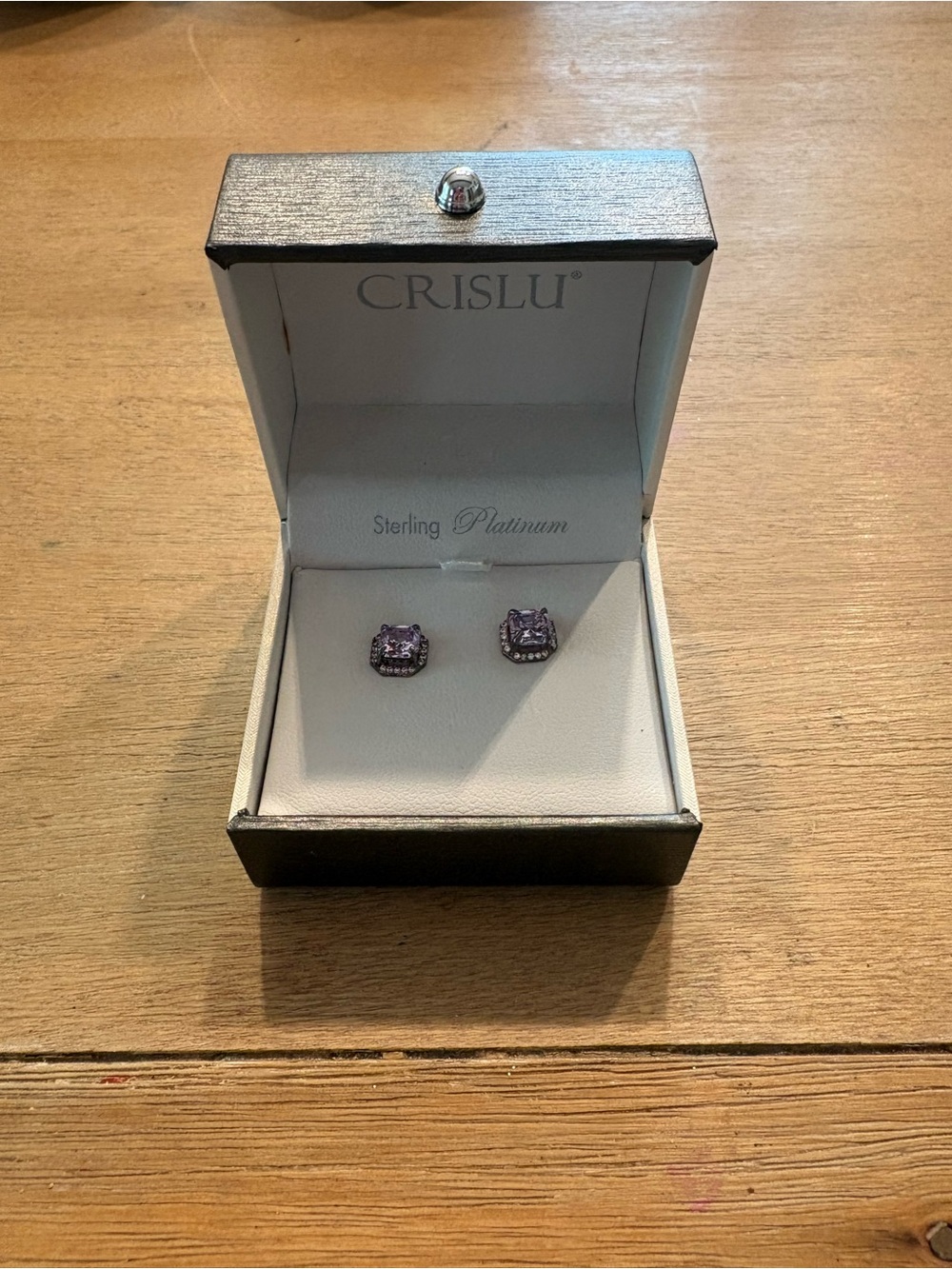 Crislu Sterling Platinum Purple Cushion-Cut Stud Earrings